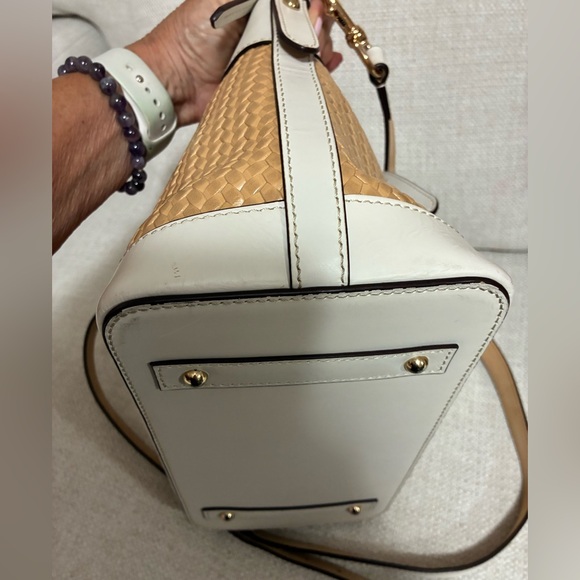 Dooney & Bourke EUC- Beacon Woven & Leather Satchel Beacon Tan and cream Handbag - Picture 8 of 16
